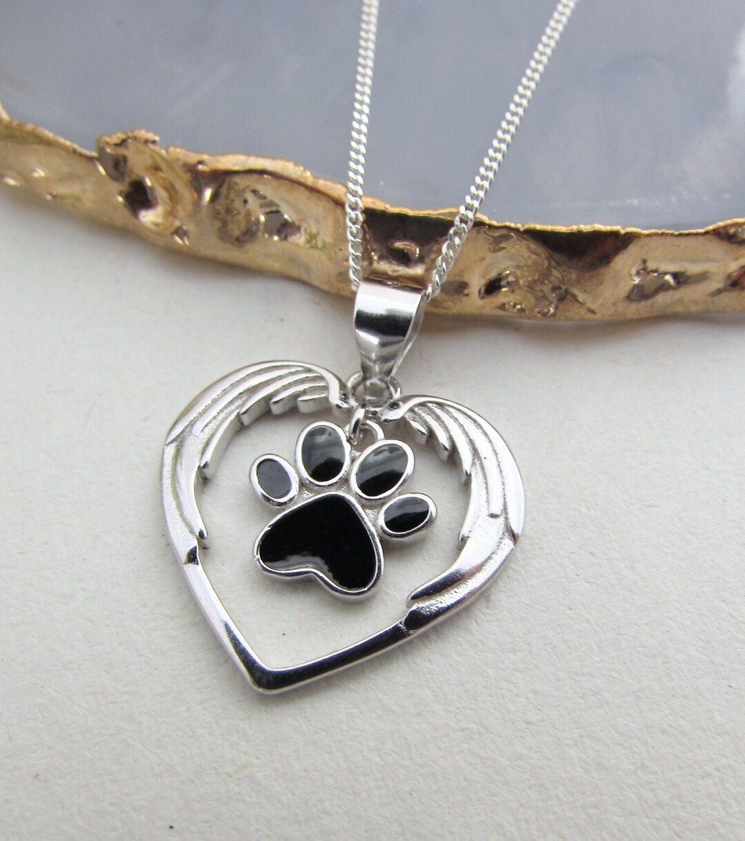 Sterling Silver Paw Print Heart Pendant: Pet Memorial Necklace, Dog ...