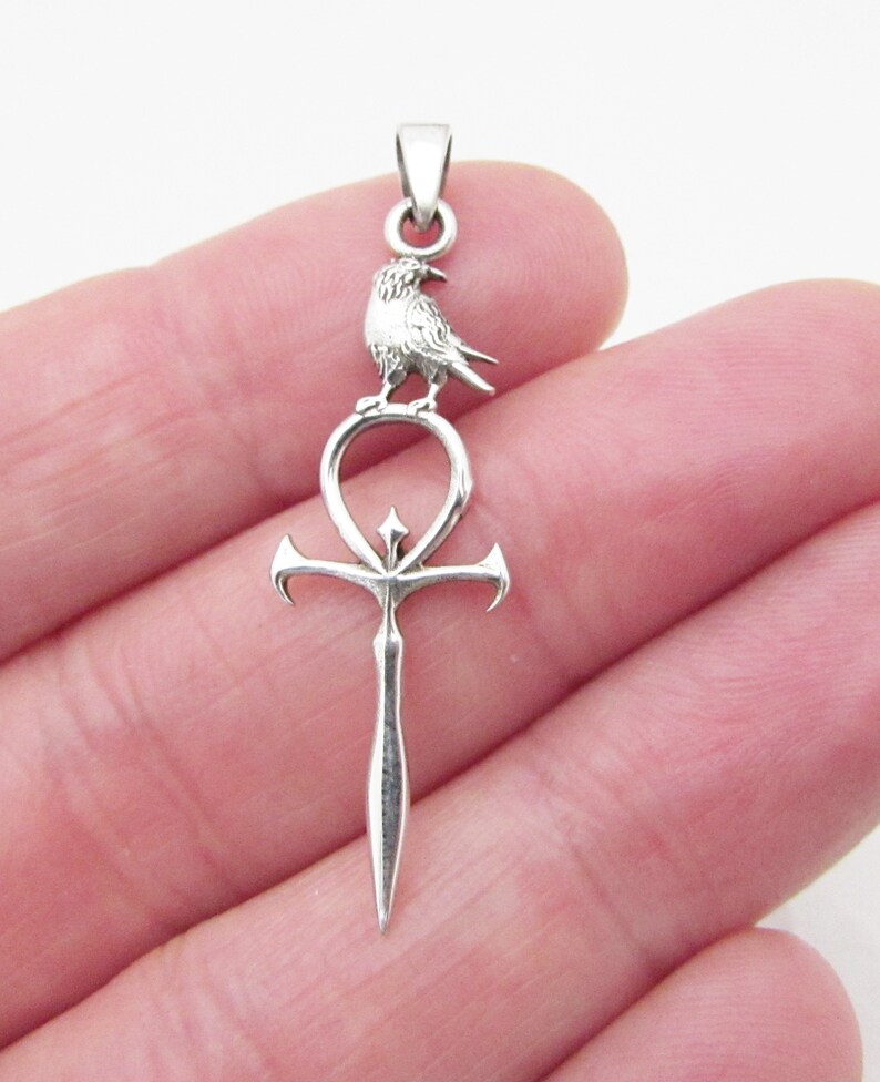 Raven Pendant Jewellery Raven Dagger Pendant Sterling Silver 925 Raven Rest Pendant Silver Raven and Sword Pendant