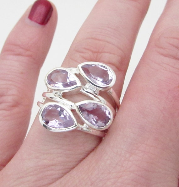 Blue Topaz Ring Stacked Multistone Teardrop Shape Stones Sterling Silver Blue Topaz Ring Stacked Multistone Teardrop Shape Stones Sterling Silver