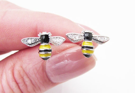 Sterling Silver Bee Yellow/Black Studs - Enamel Sterling Silver Bee Yellow/Black Studs - Enamel