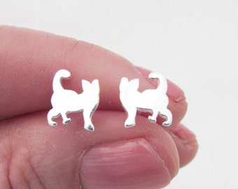 Puces d'oreilles chat en argent sterling : cadeau de bijoux simple pour animal de compagnie