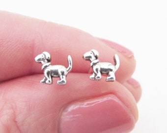 Tiny Sterling Silver 925 Dog Earrings, Small Silver Dog Earrings, Puppy Dog Stud Earrings for Girl, Small Simple Dog Earrings, Dog Gift