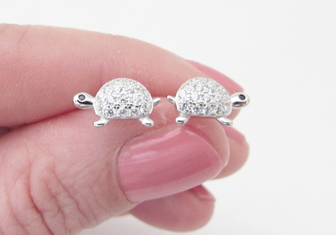 Sterling Silver 925 Turtle Earrings, Small Silver Tortoise Earrings