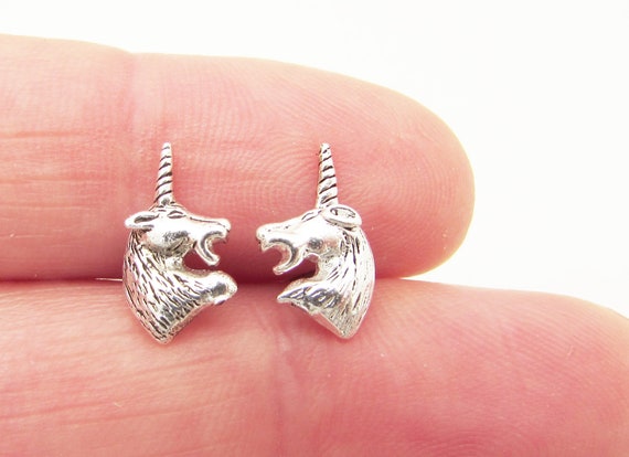 Orecchini A Bottone Con Testa Di Unicorno In Argento Sterling - Foto 4