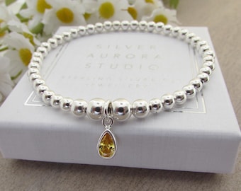 Sterling Silver Topaz Bracelet: November Birthstone Jewellery Gift, November Birthday Bracelet, Yellow Topaz Charm Bracelet
