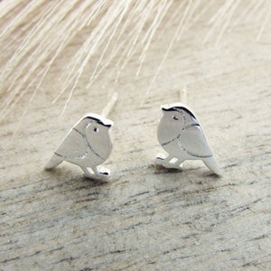 Sterling Silver 925 Red Robin Earrings, Small Silver Bird Earrings, Christmas Robin Bird Stud Earrings, Small Robin Studs for Gift