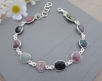 Ruby zoisiet edelsteenarmband: sterlingzilveren natuursteenarmband, veelkleurige edelsteenketting