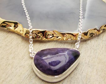 Amethyst Gemstone Pendant Necklace: Sterling Silver, 18 Inch Chain