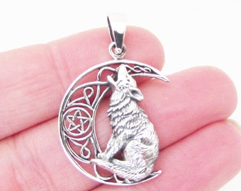 Sterling Silver 925 Wolf Pendant, Howling Wolf Necklace, Wolf Design Pendant, Sterling Silver 925 Pendant, Wolf Jewellery
