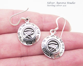 Sterling Silver Eye of Horus Earrings: Egyptian Symbol Dangle Earrings