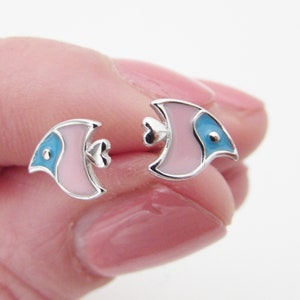 Sterling Silver 925 Fish Earrings, Tiny Silver Fish Earrings, Small Angel Fish Earrings, Small Cute Fish Earrings