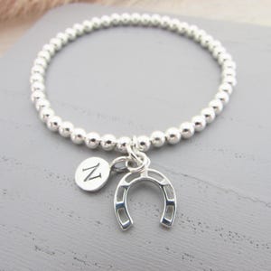 Pulsera con dije de herradura personalizada en plata de ley 925, pulsera personalizada con caballo, regalo de jinete, joyería ecuestre, regalo para amigos