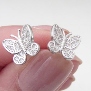 Sterling Silver 925 Butterfly Earrings, Small Crystal Butterfly Earrings, Stud Earrings, Small Rhinestone Butterfly Stud Earrings