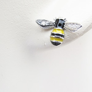 Sterling Silver Bee Stud Earrings: Yellow & Black Crystal Wings, Wasp