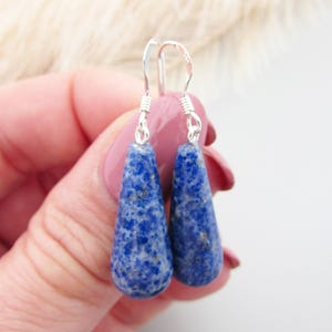 Blue Lapis Gemstone Sterling Silver 925 Dangle Earrings, Blue Drop Earrings, Gemstone Stone Earrings, Simple Dangle Earrings, Lapis Earrings