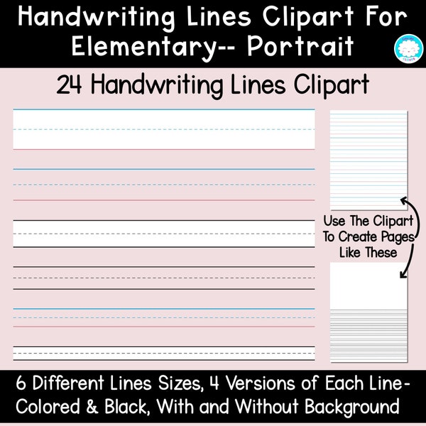 Handwriting Lines Elementary Portrait Clipart, Handwriting Lines Clipart, Handwriting Practice Clipart, Handwriting Lines Portrait Clipart