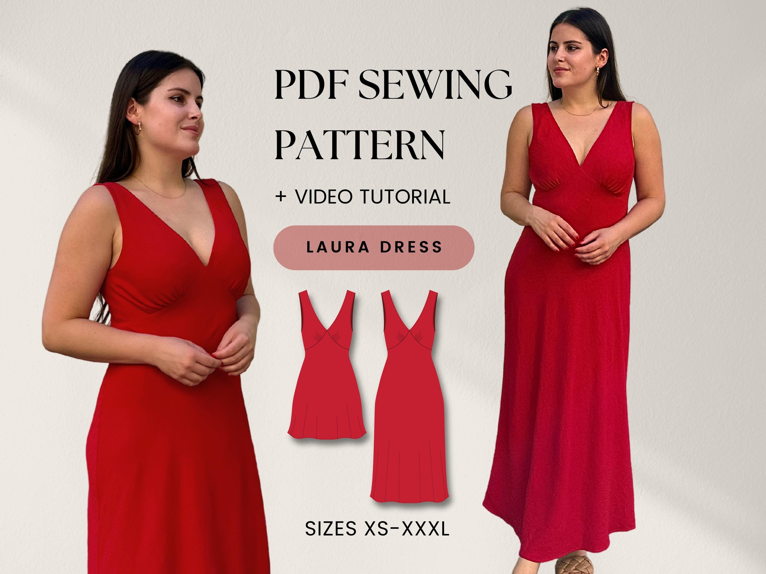 V Neck Bias Cut Dress Sewing Pattern Gathered Bust Slip