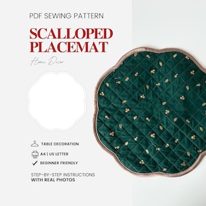 Scalloped Placemat Sewing Pattern Decor | PDF Pattern | Holidays | Reversible | Beginner-Friendly Sewing Project | Table Decor Pattern