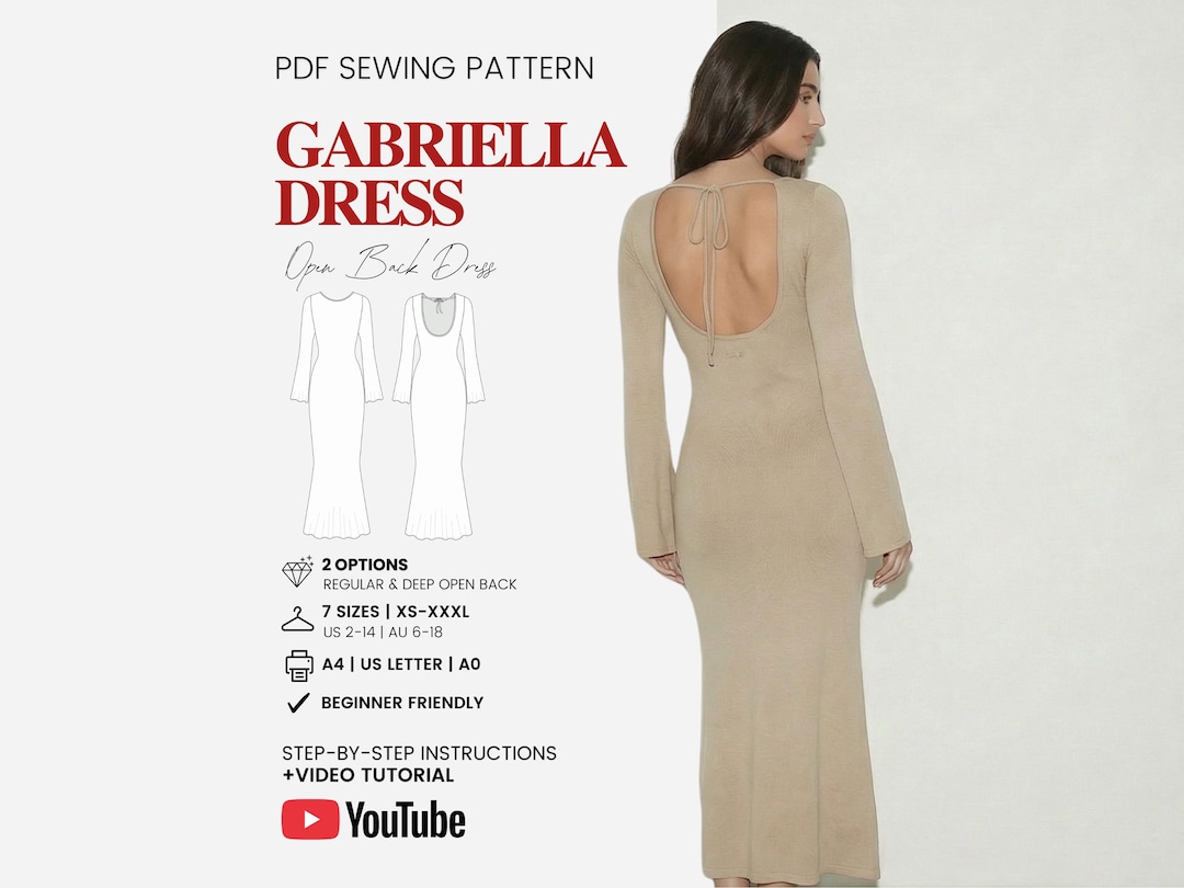 Backless Dress Sewing Pattern | Long Sleeves Summer Dress Pattern | Slip  Dress Pattern | Digital Download | Beginner Pattern | Sizes XSXXXL - Etsy