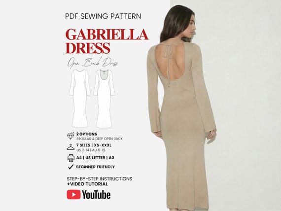 backless summer dress pattern DIY Sewing Pattern for Backless Maxi Dress, Summer Dress