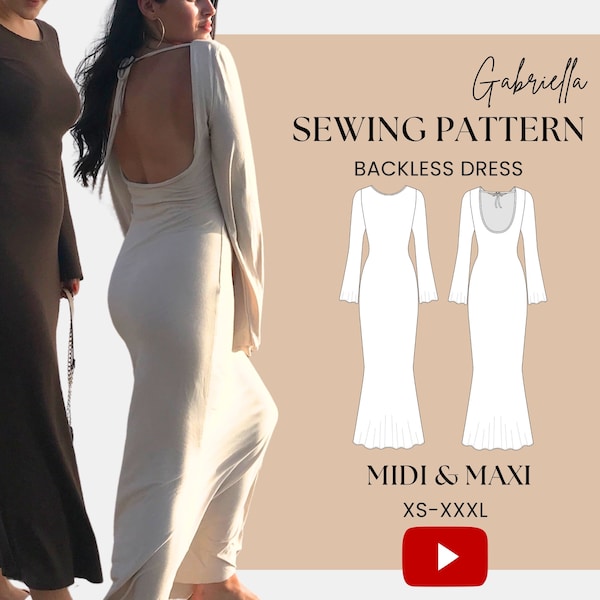 Open Back Dress Pattern Bodycon Maxi Dress Sewing Pattern Summer Dress Pattern Easy Pattern Knit Fabric Dress Pattern