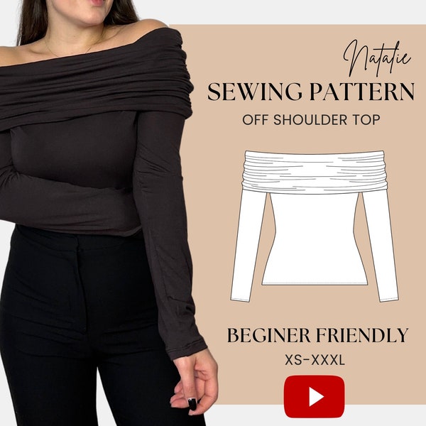 Off Shoulder Top Sewing Pattern | Long, Midi, Cropped Length | Easy,Beginner Friendly | Sweater, Jersey Knit | XS - XXXL | Fold over sweater