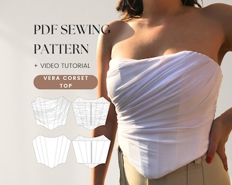 Draped Corset Top | US 2-10 / EU 34-42 | Digital Pattern | Video Tutorial | PDF Sewing Pattern | A4, US Letter, A2 | Bustier | Mesh Corset