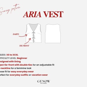 Naaipatroon voor een vest met strik aan de voorkant | Patroon voor een zomertop met strik voor dames | Patroon voor een vest met strik aan de voorkant | Eenvoudig naaipatroon voor beginners | Maten XS - XXXL afbeelding 7