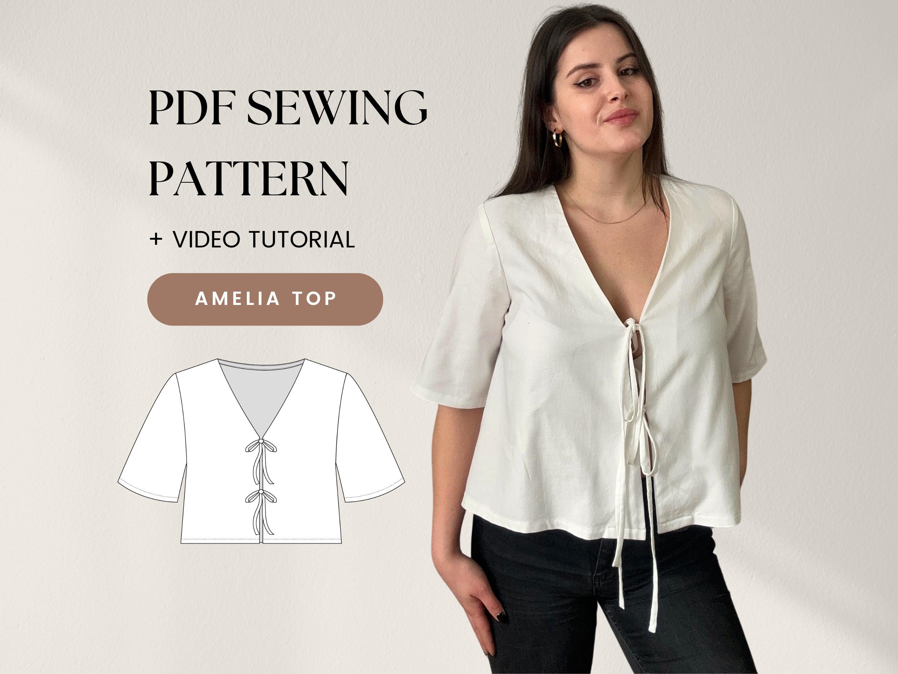 Front Tie Blouse Sewing Pattern | Short Sleeve | Digital