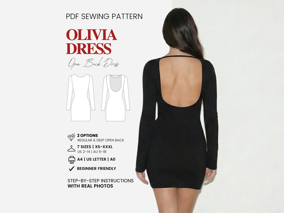 Open Back Dress Sewing Pattern | Mini Dress Pattern | Backless Dress ...