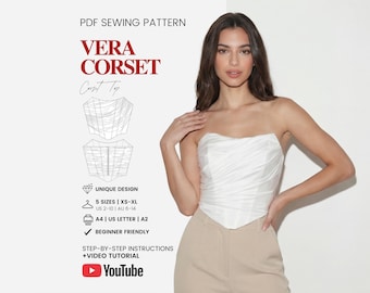 Corset Sewing Pattern PDF | Draped Bustier Corset Top Women Pattern | Instant Digital Download | Beginner Friendly Pattern | Sizes XS–XL