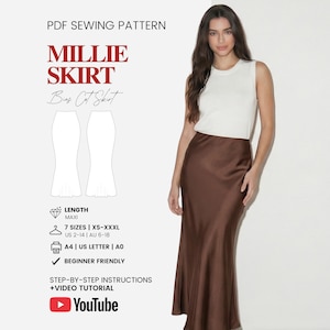 Patrón de falda larga | Patrón de costura para falda larga | Falda larga de satén y seda | Patrón de costura para mujer | Patrón digital para principiantes | Tallas XS-XXXL