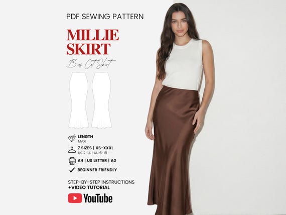 Maxi Skirt Pattern | Long Skirt Sewing Pattern | Satin Silk Long Skirt | Womens Sewing Pattern | Beginner Digital Pattern | Sizes XS-XXXL