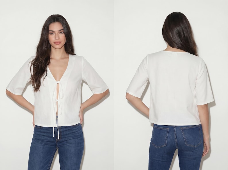 Tie Top Sewing Pattern | Short Sleeve Top Pattern | Woman Summer Crop Top Pattern | Tie Blouse Pattern | Easy Top Pattern | Sizes XS - XXXL image 3
