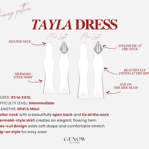 Patrón de vestido halter | Patrón de vestido de fiesta | Patrón de vestido maxi | Patrón de vestido formal de satén | Vestido sin espalda | Vestido con espalda descubierta | Tallas XS-XXXL imagen 12