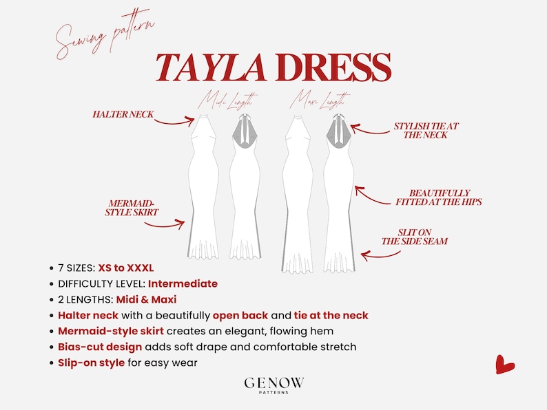 Patrón de vestido halter | Patrón de vestido de fiesta | Patrón de vestido maxi | Patrón de vestido formal de satén | Vestido sin espalda | Vestido con espalda descubierta | Tallas XS-XXXL imagen 12