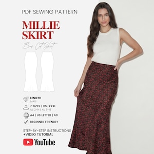 Maxi Bias Skirt Pattern | Bias Cut Skirt Sewing Pattern | Satin Silk Long Skirt | Summer Dress Pattern | Easy Sewing Pattern | Sizes XS-XXXL