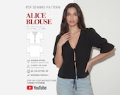 Puffed Sleeve Tie Top Pattern | Tie Front Blouse Sewing Pattern | Summer Top Pattern | Beginner Pattern | Peplum Pattern | Sizes XS - XXXL