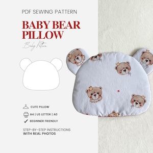 Patroon voor babykussen | Naaipatroon voor berenkussen | Naaipatronen voor kinderen | Babyaccessoires | Direct downloaden | Patroon voor kraamcadeau