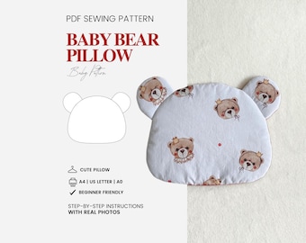 Patrón de almohada para bebé | Patrón de costura para almohada de oso | Patrones de costura para niños | Accesorios para bebé | Descarga instantánea | Patrón de regalo para baby shower