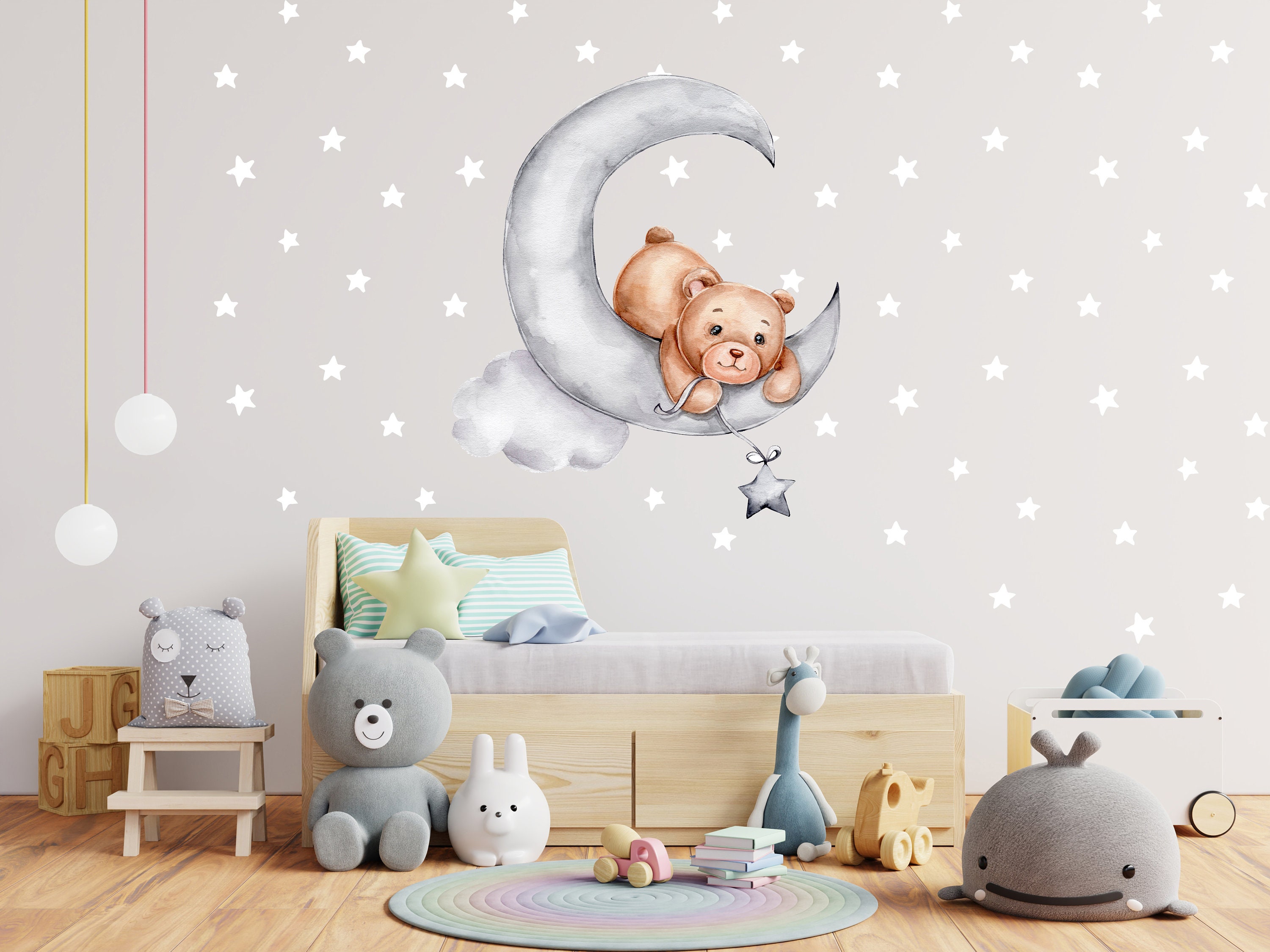 925ig Details about   Vinyl Wall Decal Nursery Teddy Bear Toy Moon Stars Stickers 