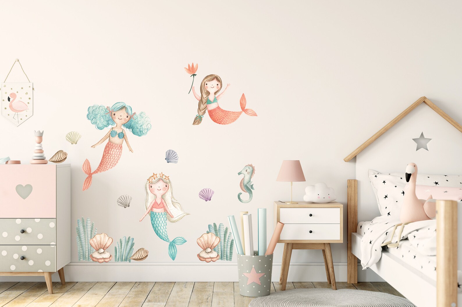 Mermaid Wall Decal Nursery Wall Decal Sea World Watercolour - Etsy