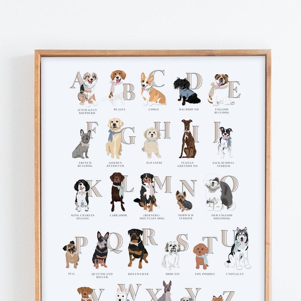 Dog Alphabet Art for Boho Nursery - Digital Download - Gender Neutral Nursery Decor - Dog Nursery Decor - Animal Nursery Art