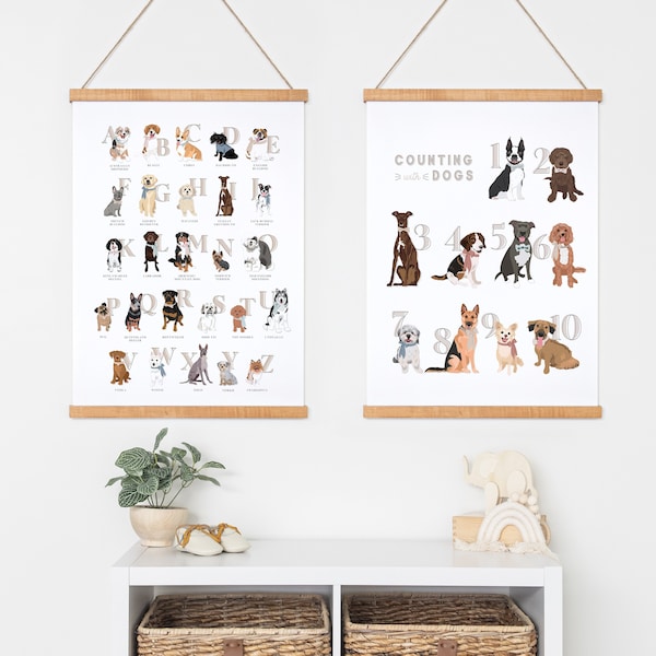 Dog Nursery Print Art Set - Alphabet Print Set - Digital Download - Gender Neutral Nursery Decor - Dog Nursery Decor - Animal Nursery Art