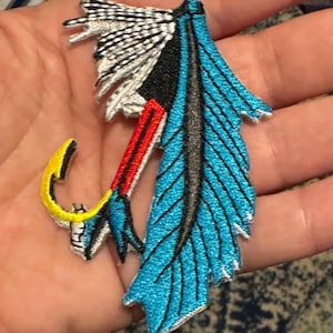Fish Hook and Feather Patch | Embroidered Fishing Lure Iron On Patch | Blue Feather Fisherman Gift | Outdoorsman Patch