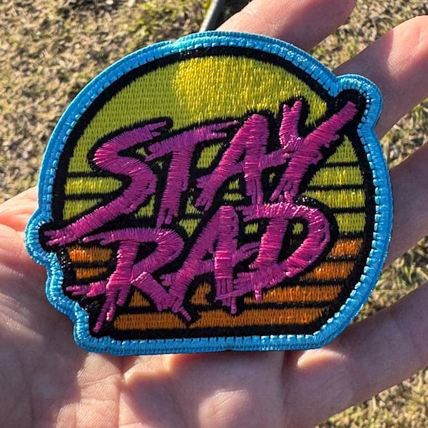 Parche Rad: Parche de moral retro de los 80 con velcro, colores neón brillantes, accesorio para chaqueta, bolso o sombrero.