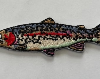 Rainbow Trout Fish Iron On Patch – Fly Fishing Patch for Jackets, Hats, Vests & Backpacks – Angler Gift Embroidered Applique