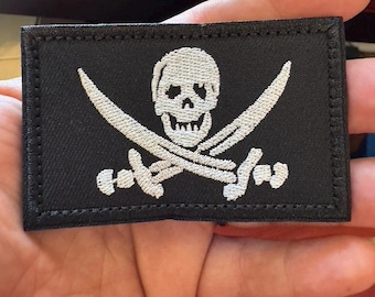 Jolly Roger Skull and Crossed Cutlasses Patch Hook And Loop Patch