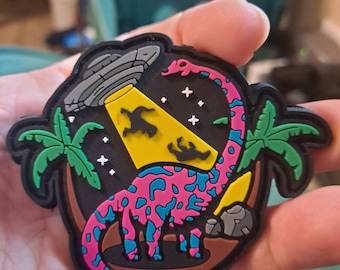 Dinosaur Island Escape UFO Patch PVC Rubber Hook And Loop Patch