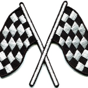 Checkered flag chequered auto car racing rockabilly applique iron-on patch